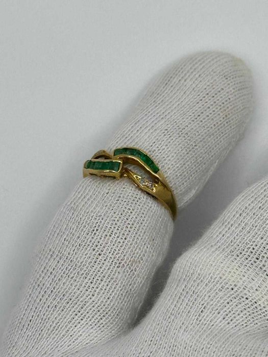 INEL AUR 14K + 4 Diamante = 0.04ct + 10 Smaralde = 0.30ct - Vintage !