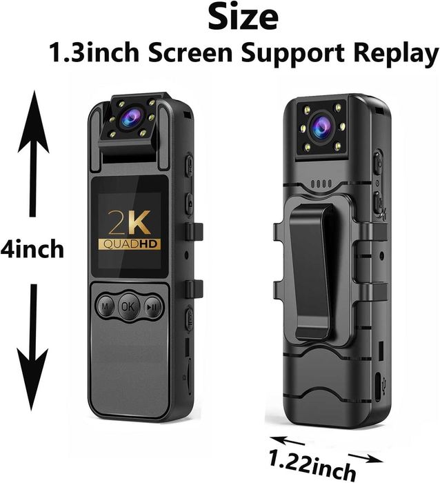 Body камера SecuraLen 1080P с въртящ се обектив на 180, LCD и нощно