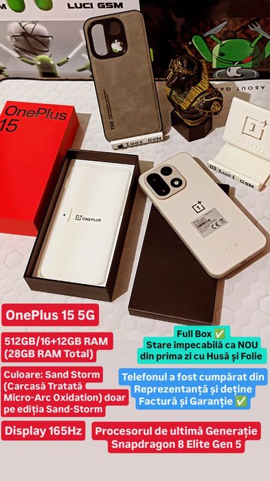 OnePlus 15 5G (Sand Storm) 512GB/ 16+12GB RAM Full Box 10/10 Factură și Garanție din Reprezentanța OnePlus