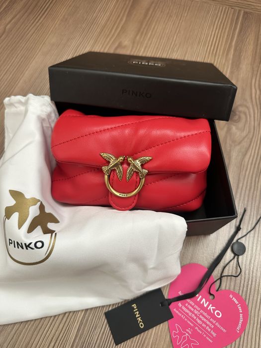 Чисто нова чанта Pinko LOVE MICRO PUFF в червен цвят