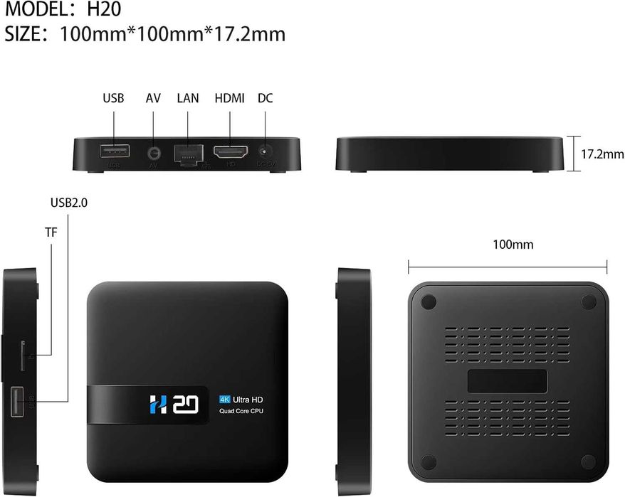 Smart TV box 3D HD TV Box Quad-Core CPU RK3228A, WiFi, 4K, H.265.