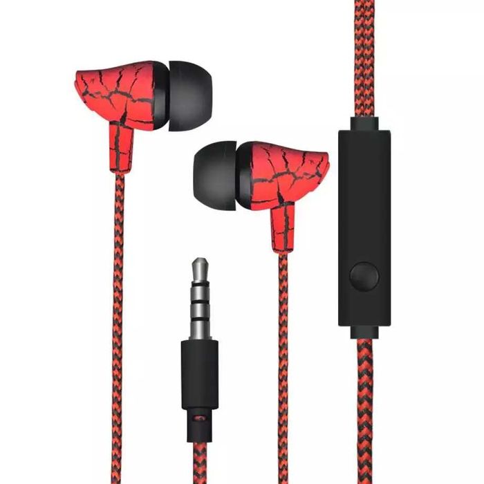 Handsfree stereo cu dop casti cu microfon bass mufa 3.5 3,5 cu buton de raspuns la apel cablu textil culoare alb + negru