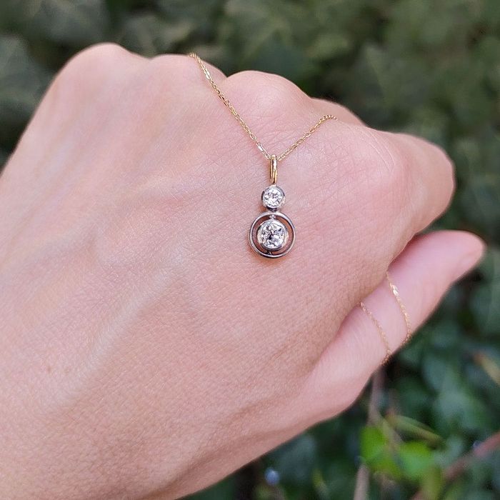 pandantiv Art Deco cca 1930, aur 14k, diamante 0.38 ct, certif.