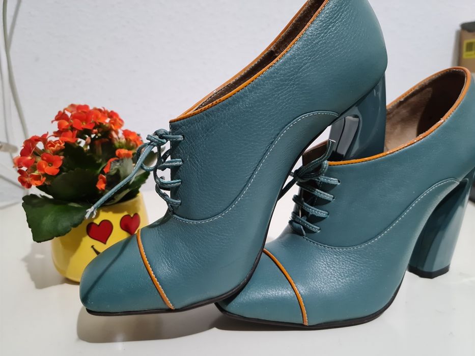 Pantofi cu toc turcoaz Magnetiq marimea 38