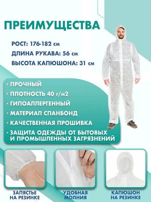 Защитный Комбинезон с капюшоном многоразовые