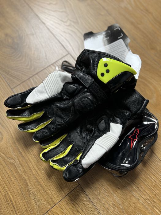 Mănuși Moto GP Racing – Alb/Verde Neon– Protecție Premium