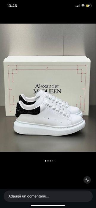 Adidasi Alexander Mcqueen crystal cu pietricele full alb piele white