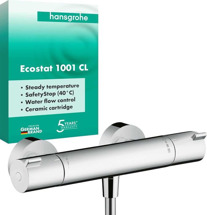 Hansgrohe Ecostat 1001 CL - termostat de duș expus, baterie de duș cu opritor de siguranță la 40 °C, termostat pentru duș, baterie mixer cu 1 funcție