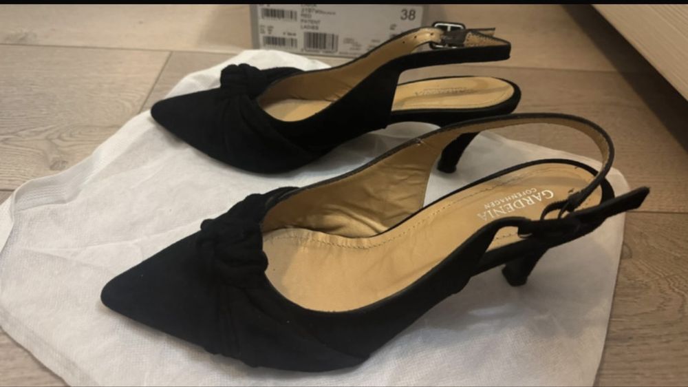 Black suede real leather kitten heels slingback Gardenia Copenhagen