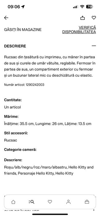 Ghiozdan hello kitty de la h&m pt copii
