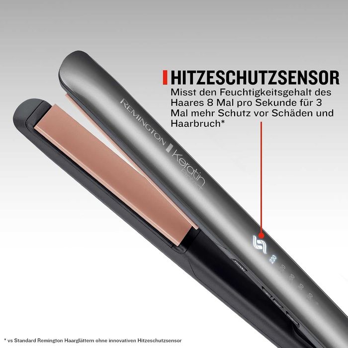 Преса за коса Remington Keratin Protect S8598, иновативен сензор за топлинна защита, сиво/розово злато