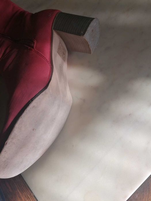 Високи дамски ботуши - среден ток, цвят "корал"