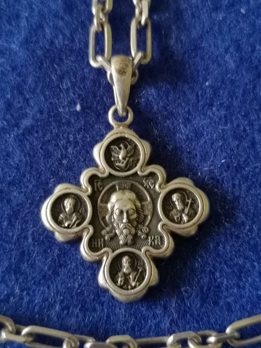 Сребърен кръст Ис, Хс, Божията майка. 925 проба