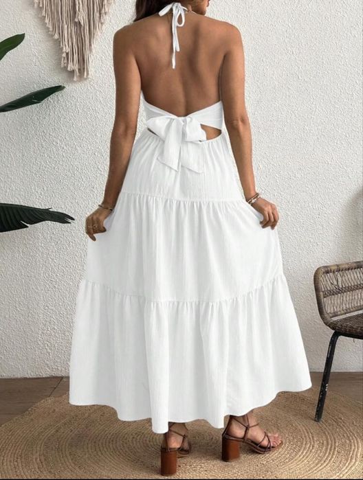 Рокля за бременна, бяла, лятна