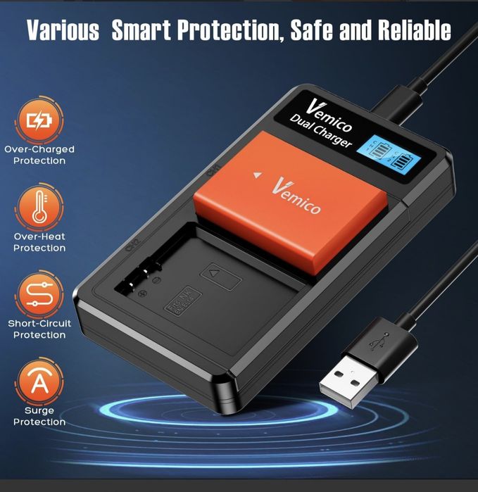 Комплект зарядно за батерии Vemico EN-EL14