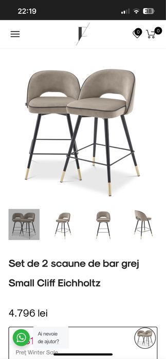 Set 2 scaune bar grej, calitate si design superb
