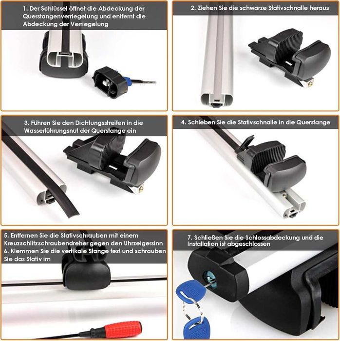 Универсални алуминиеви напречни греди за багажник с ключ - 132 см.