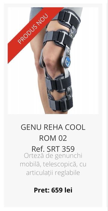Orteză de genunchi mobilă, telescopică, cu articulații reglabile