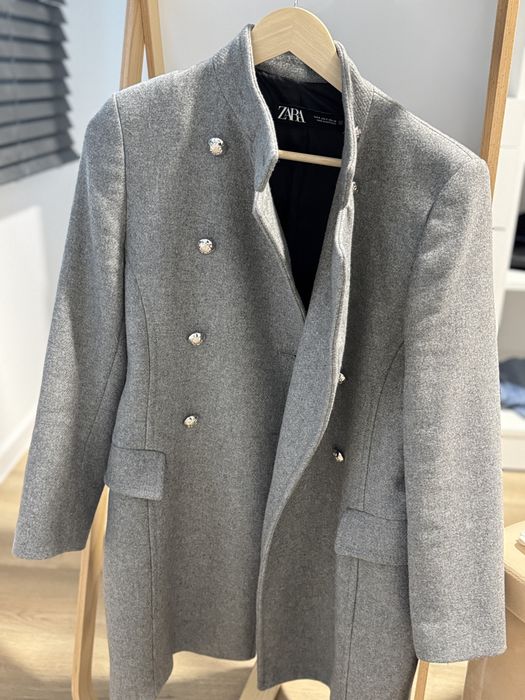 Дамско елегантно палто – сиво, двуредно