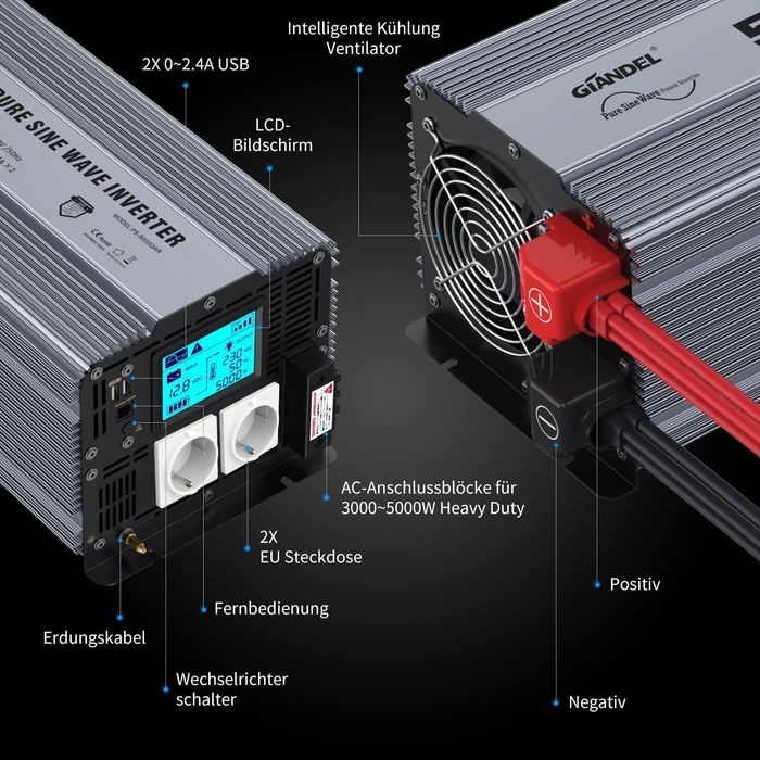 Инвертор GIANDEL 5000W 12V към 230V Чиста Синусоида с Дистанционно