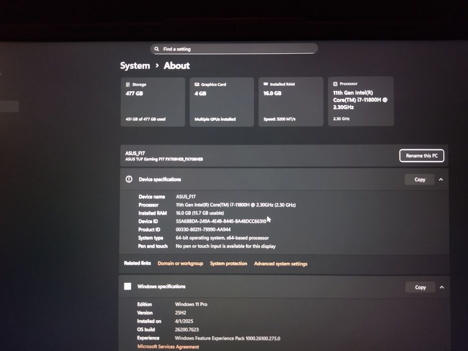 ASUS TUFF F17 i7 gen 11 rtx 3050 Ti  negociabil/sau schimb