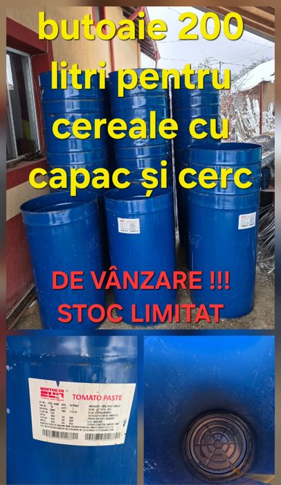 Butoaie pentru cereale, din tabla cu capac si cerc 200 litri.