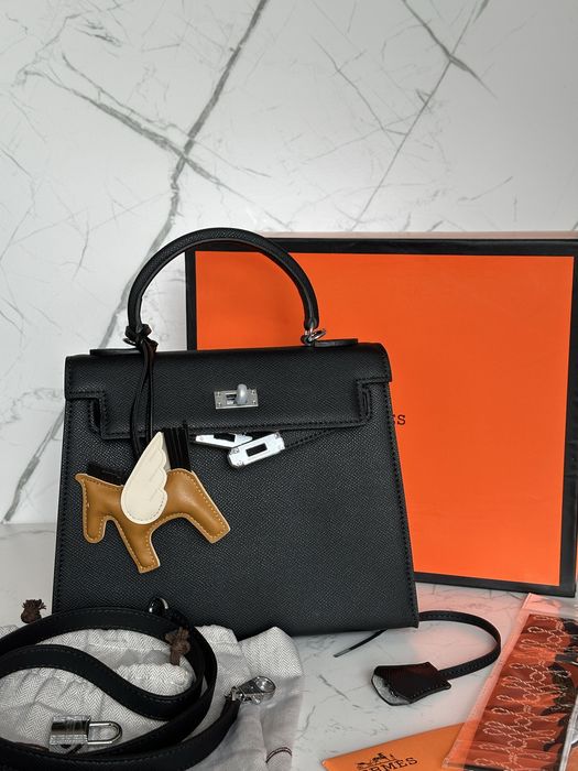 Чанта Hermes Kelly 25 см черна от естествена английска кожа, Hermes Kelly, Hermes Kelly естествена кожа, пълен комплект