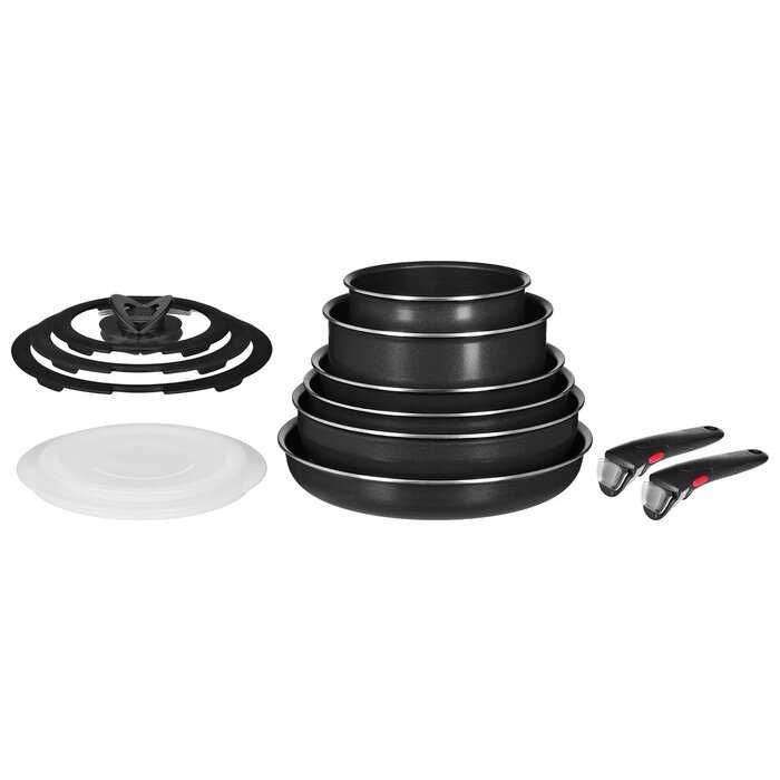 Set vase TEFAL Easy Cook & Clean L1539843, 13 piese, 16-28cm, aluminiu, negru nou sigilat