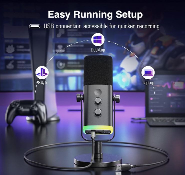Настолен микрофон FIFINE AM8 Dynamic RGB XLR/USB- Black