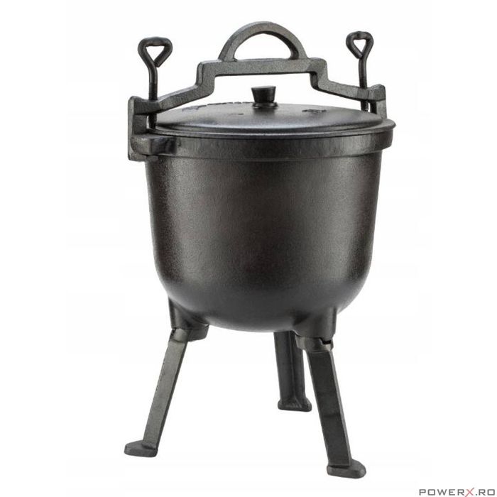 Ceaun din fonta cu picioare si capac, 7litri, negru, Kinghoff