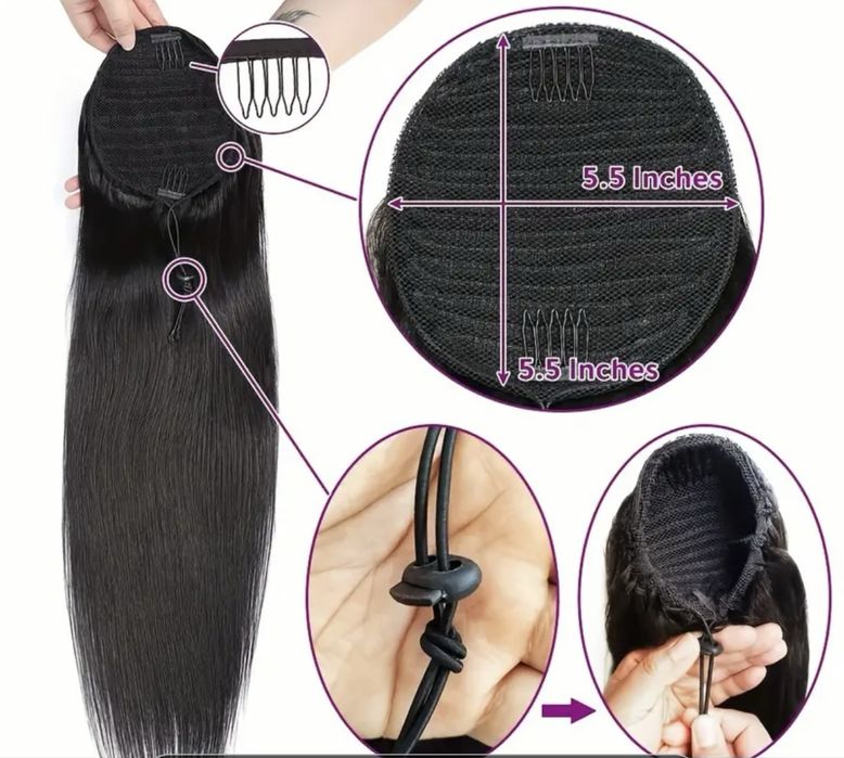 100% Естествена Човешка Коса – Опашка с Клипс, 40см, 100гр