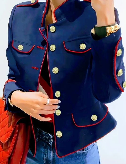 Sacou elegant bleumarin cu rosu,nasturi aurii,super calitate, Italia