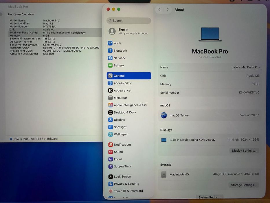MacBook Pro 14" M3 8-CPU, 10-GPU, 8GB RAM, 512GB SSD