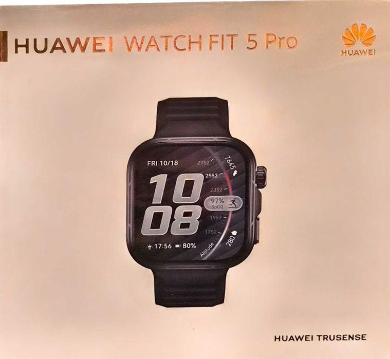 HUAWEI Watch Fit 5 Pro, Black Aluminium with Black Fluoroelastomer Strap + 3 Months Health+