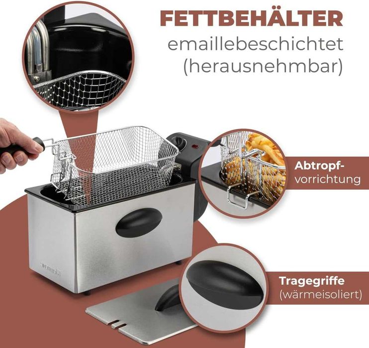 Clatronic FR 3586, маслен фритюрник, 3л, 2000W, инокс