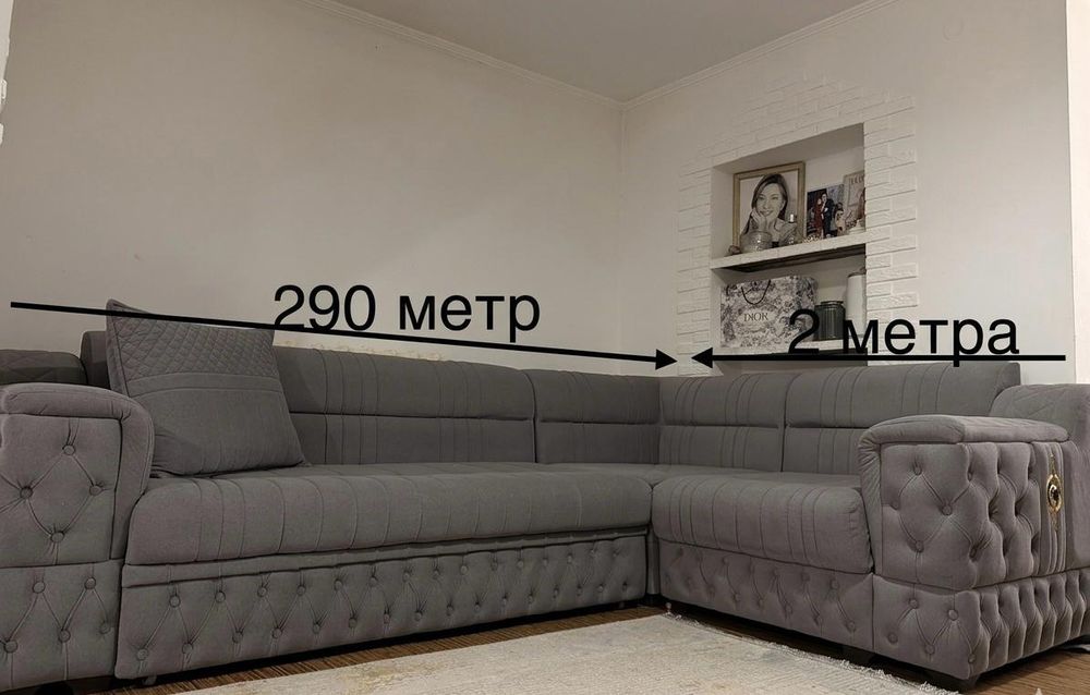 Угловой диван обивка велюр серый цвет