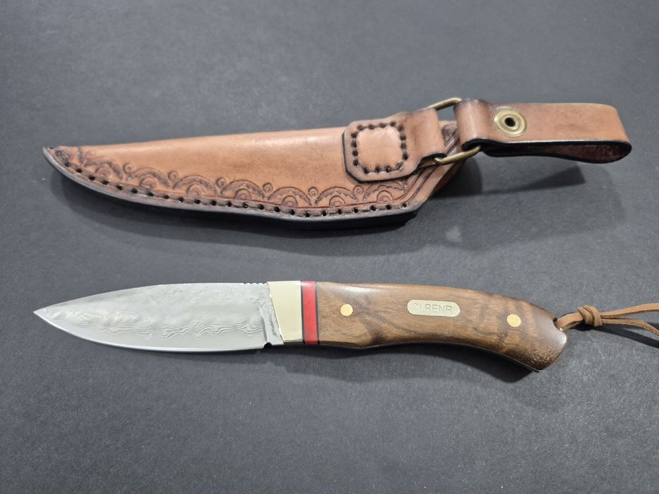 Компактен ловен нож CLRERN, дамаска стомана,фултанг с кожена кания ,LN