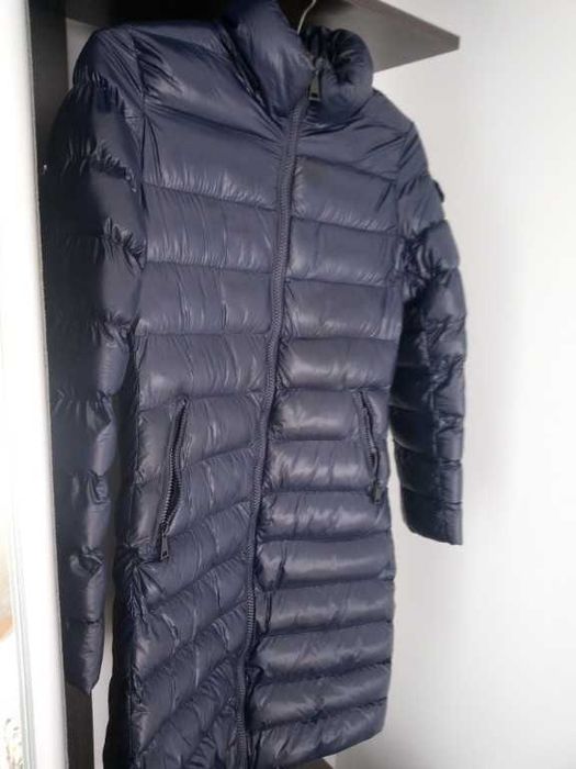 Geacă lungă matlasată Effetto Moda XXL – Bleumarin Cu Glugă Detașabilă