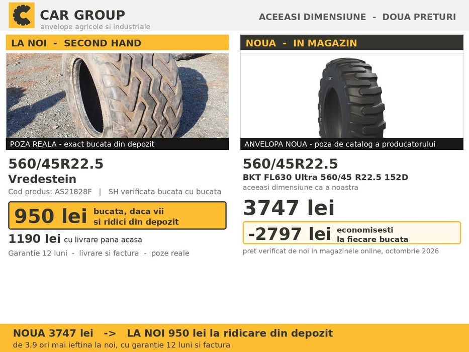 Cauciucuri Anvelope 560/45R22.5 560/45 R22.5 560/45-22.5 560 45 22.5 56045225 Vredestein Remorca Implement Flotatie SH Second Hand PRET BUN Oferta