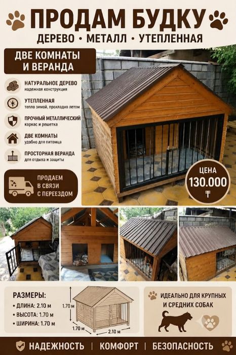 Будка для собаки с решеткой