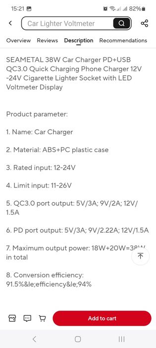 Incarcator telefoane la bricheta auto cu voltmetru