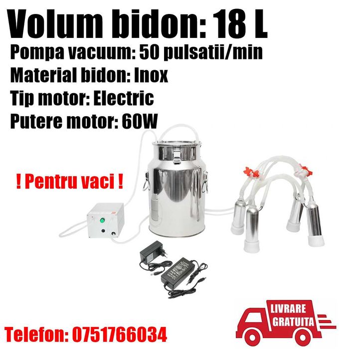 Aparat Muls Mulgatoare 1 Post Bidon Inox 18 Litri Vaci + LIVRARE GRATUITA