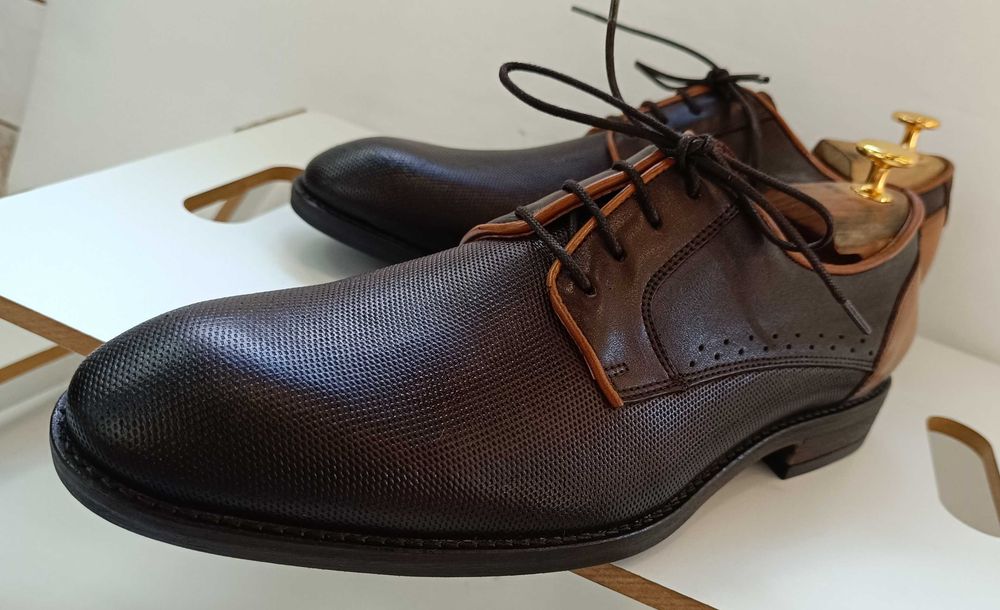 Pantofi derby 43 42 plain toe Oliver Jacob NOI piele naturala embosata