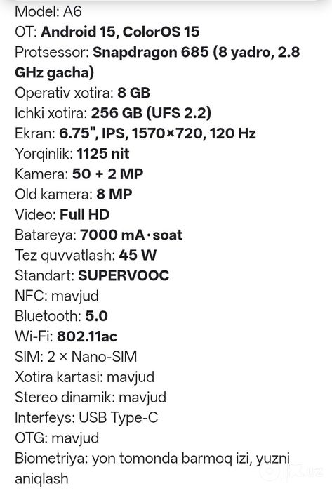 Oppo A6 8/256 GB