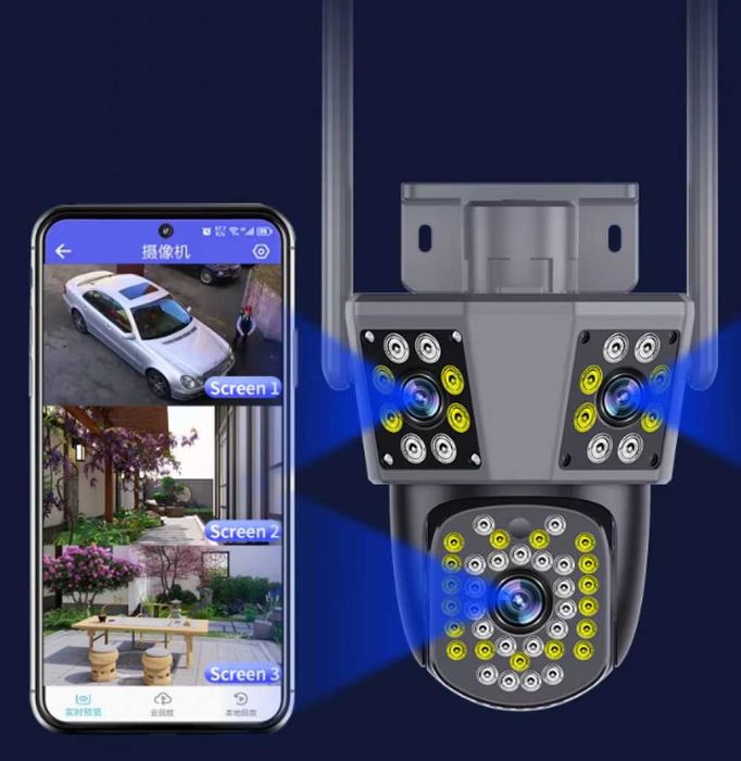 Тройна камера за наблюдение, работи с WiFi, 9 MP,Ultra HD