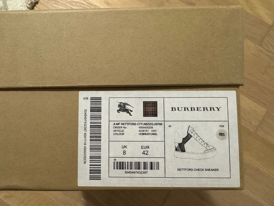 Sneakers Burberry Rettford Check originali, piele, mărimea 42, cu cutie