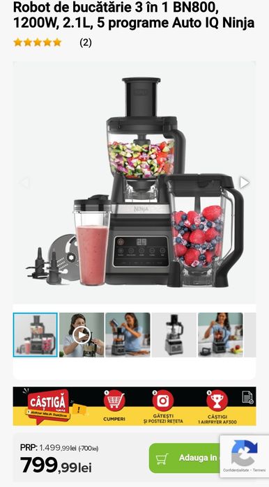 Robot de bucătărie 3 în 1 BN800, 1200W, 2.1L, 5 programe Auto IQ Ninja