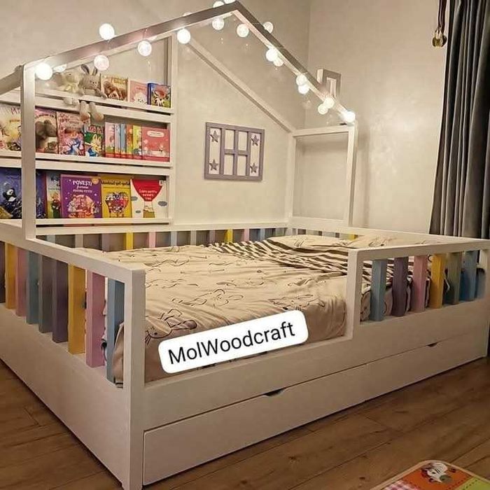 Patut copil, pat montessori, pat casuta, camera copil, mobila copii