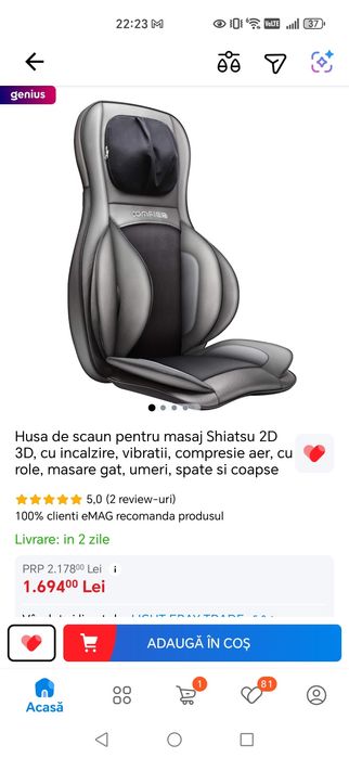 Fotoliu masaj Naipo portabil cu perne si role