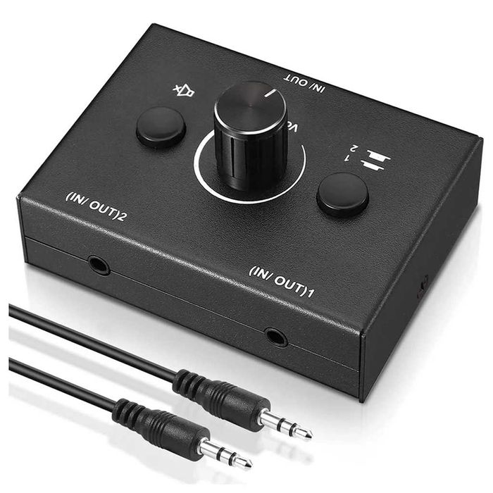 Comutator Audio Stereo HiFi – Audio Switcher cu Selector Surse, Semnal Boxe și Splitter RCA/Jack 3,5 mm